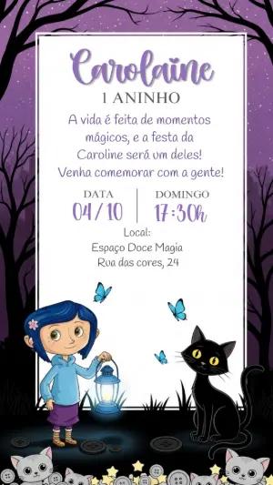Convite Aniversário Coraline Misterioso para Editar Online
