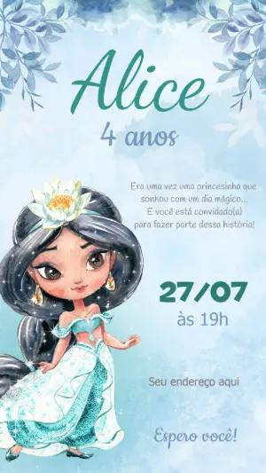 Convite Aniversário Princesa Jasmine para Editar Online