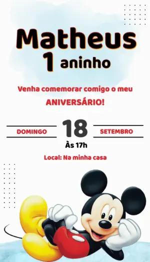 Convite de Aniversário Infantil Mickey Mouse Editável