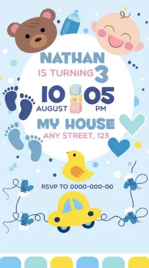 Cute Boy's Birthday Invitation with Toys Editable Template