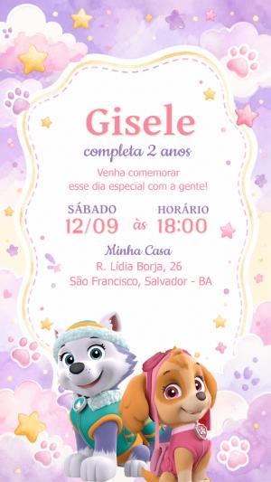 Convite Digital Patrulha Canina Skye e Everest Editável