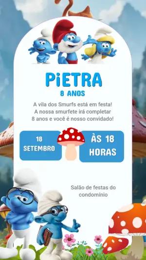 Convite de Aniversário Smurfs Infantil para Editar Online