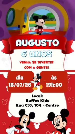 Convite Animado de Aniversário Mickey Mouse para Editar