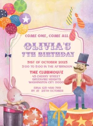 Circus Watercolor Birthday Invitation to Edit Online