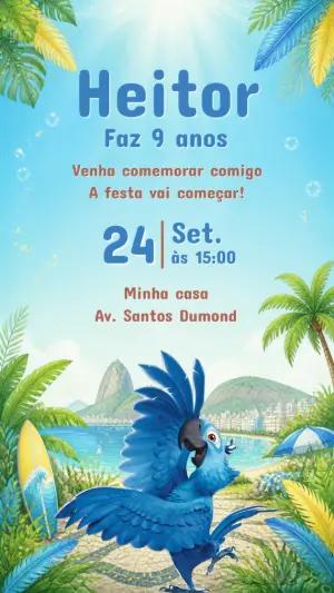 Convite de Aniversário Rio com Blu para Editar Online