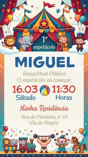 Convite de Aniversário Circo Menino Colorido para Editar