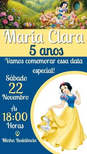 Convite de Aniversário Branca de Neve e os 7 Anões Editável