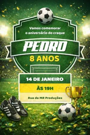 Convite Digital Aniversário Infantil Tema Futebol para Editar