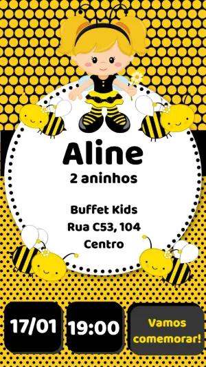 Convite de Aniversário Abelhinha Fofo para Editar Online