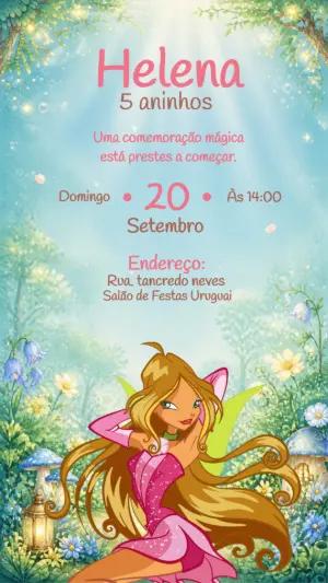 Convite de Aniversário Clube das Winx para Editar Online