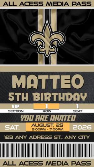 Football Media Pass Birthday Invitation New Orleans Saints