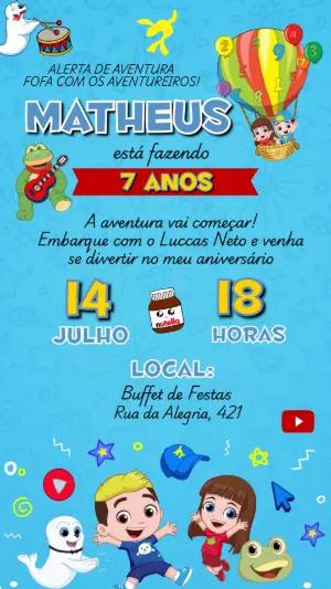 Convite de Aniversário Luccas Neto Aventureiros Editável