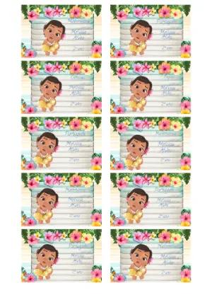 Etiqueta Escolar Baby Moana Tropical para Editar e Imprimir