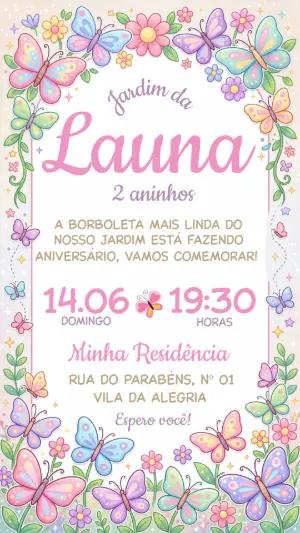 Convite de Aniversário Jardim das Borboletas Colorido Editável