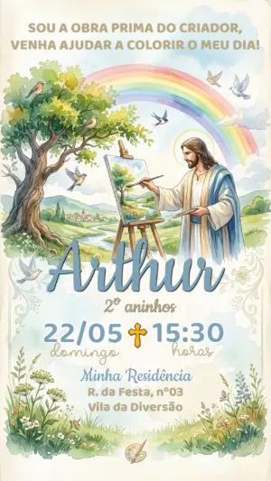 Convite de Aniversário O Maior Pintor do Mundo Aquarela Editável