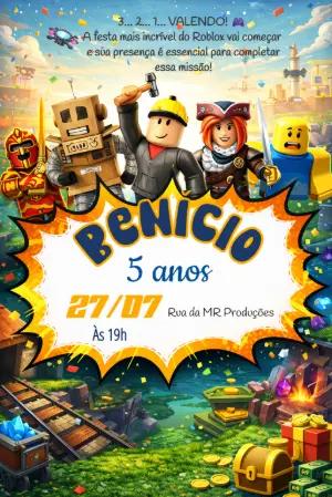Convite de Aniversário Roblox Aventura Digital para Editar