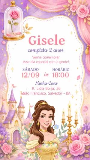 Convite de Aniversário A Bela e a Fera Modelo Editável