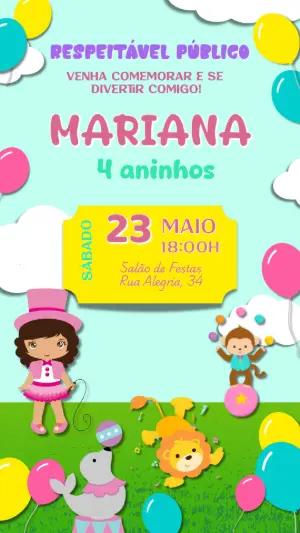 Convite Aniversário Circo com Menina para Editar Online
