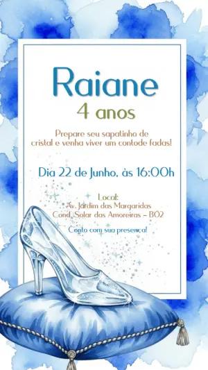 Convite Aniversário Cinderela Sapatinho de Cristal para Editar
