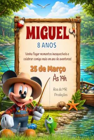 Vídeo Convite Animado Aniversário Mickey Pescador para Editar