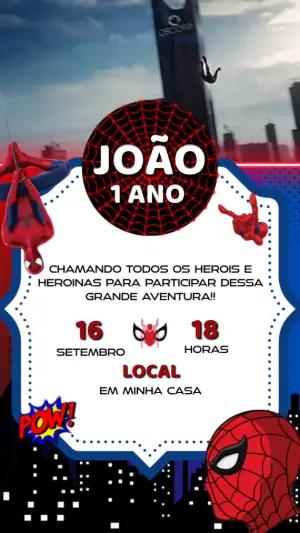 Convite Animado Aniversário Homem Aranha para Editar Online