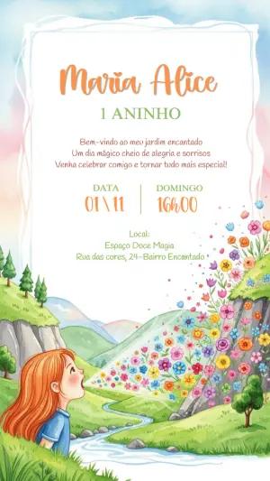 Convite Aniversário Jardim Encantado para Editar Online