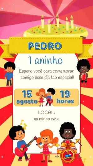 Convite Animado Aniversário 3 Palavrinhas para Editar Online