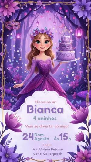 Convite Digital Festa Encantada Roxo e Lilás para Editar