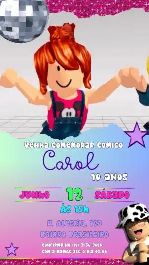 Convite Animado Aniversário Roblox Feminino para Editar Online