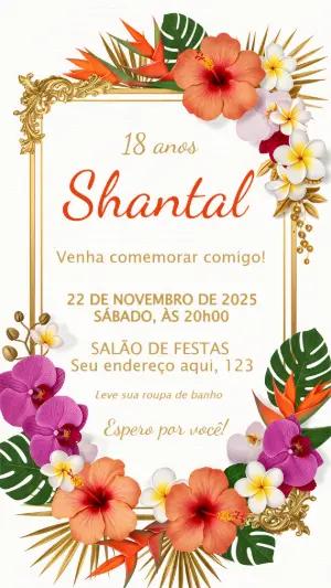 Convite de Aniversário Tropical Floral para Editar Online