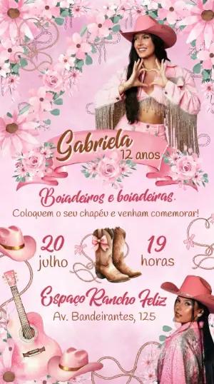 Convite Digital Ana Castela Sertanejo Boiadeira Rosa Editável