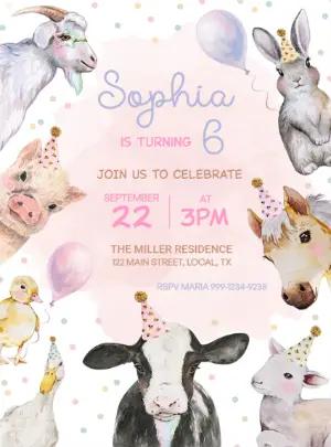 Farm Animals Birthday Invitation | Editable Watercolor Template