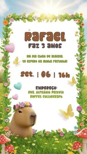 Convite de Aniversário Capivara Fofa para Editar Online