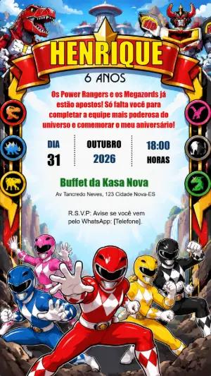 Convite de Aniversário Power Rangers para Editar Online