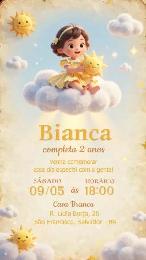 Convite de Aniversário Infantil Tema Sol e Nuvens Editável
