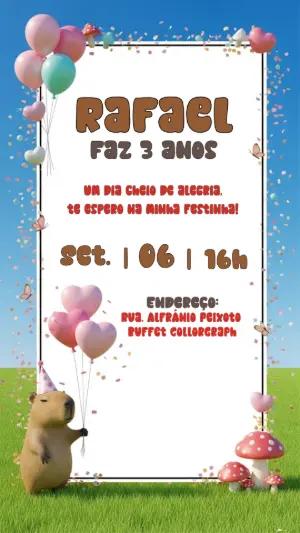 Convite Aniversário Capivara Fofa para Editar Online