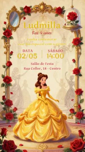 Convite de Aniversário A Bela e a Fera Elegante para Editar