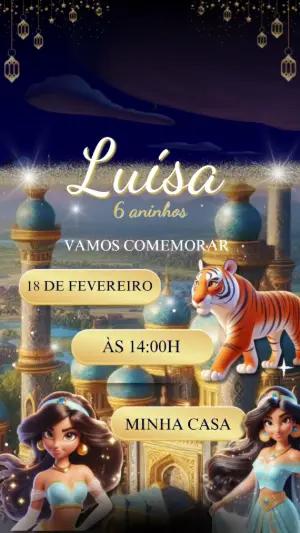Convite Animado Aniversário Princesa Jasmine para Editar