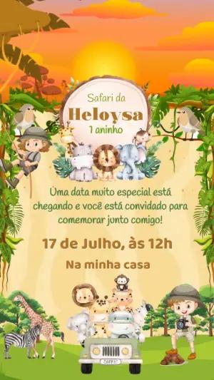 Convite Animado Aniversário Safari com Animais para Editar