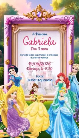 Convite de Aniversário Princesas Mágico para Editar