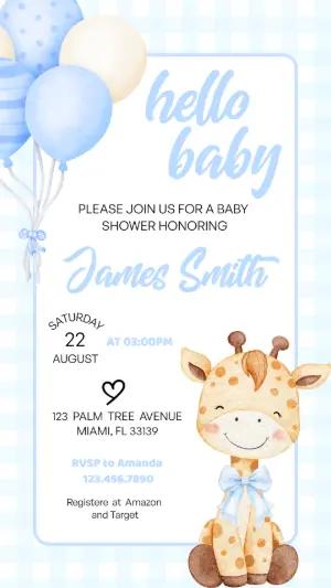Cute Giraffe Baby Shower Invite | Editable Digital Template