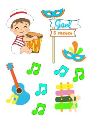 Kit Topo de Bolo Mesversário Musical e Carnaval Editável