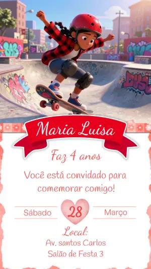 Convite de Aniversário Skatista Radical 3D Modelo Editável