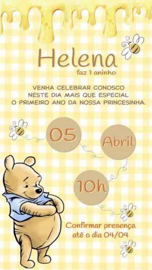 Convite de Aniversário Ursinho Pooh e Mel Editável