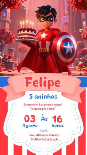 Convite de Aniversário Super-Herói Infantil para Editar