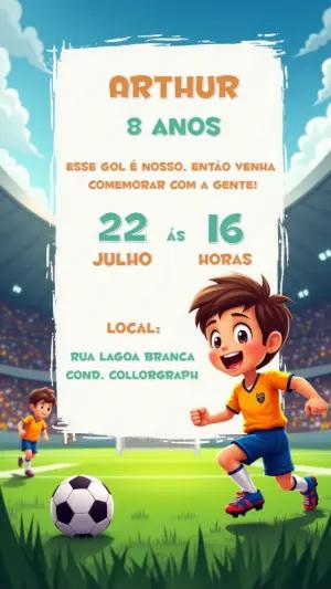 Convite de Aniversário Futebol Menino para Editar Online