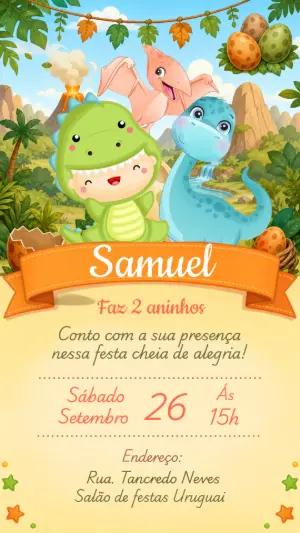 Convite de Aniversário Dinossauros Baby Editável para Menino