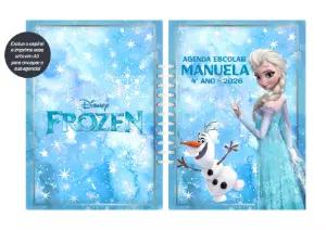 Capa de Agenda Frozen com Elsa e Olaf para Editar Online