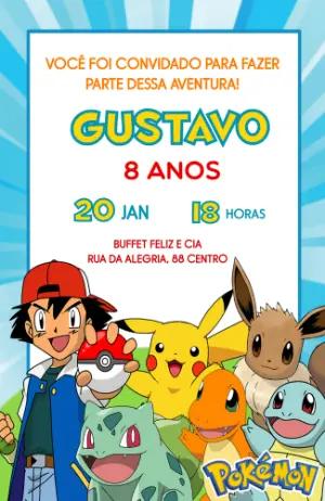 Convite de Aniversário Pokémon Colorido para Editar