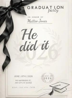 Elegant Black Bow Graduation Party Invitation Template